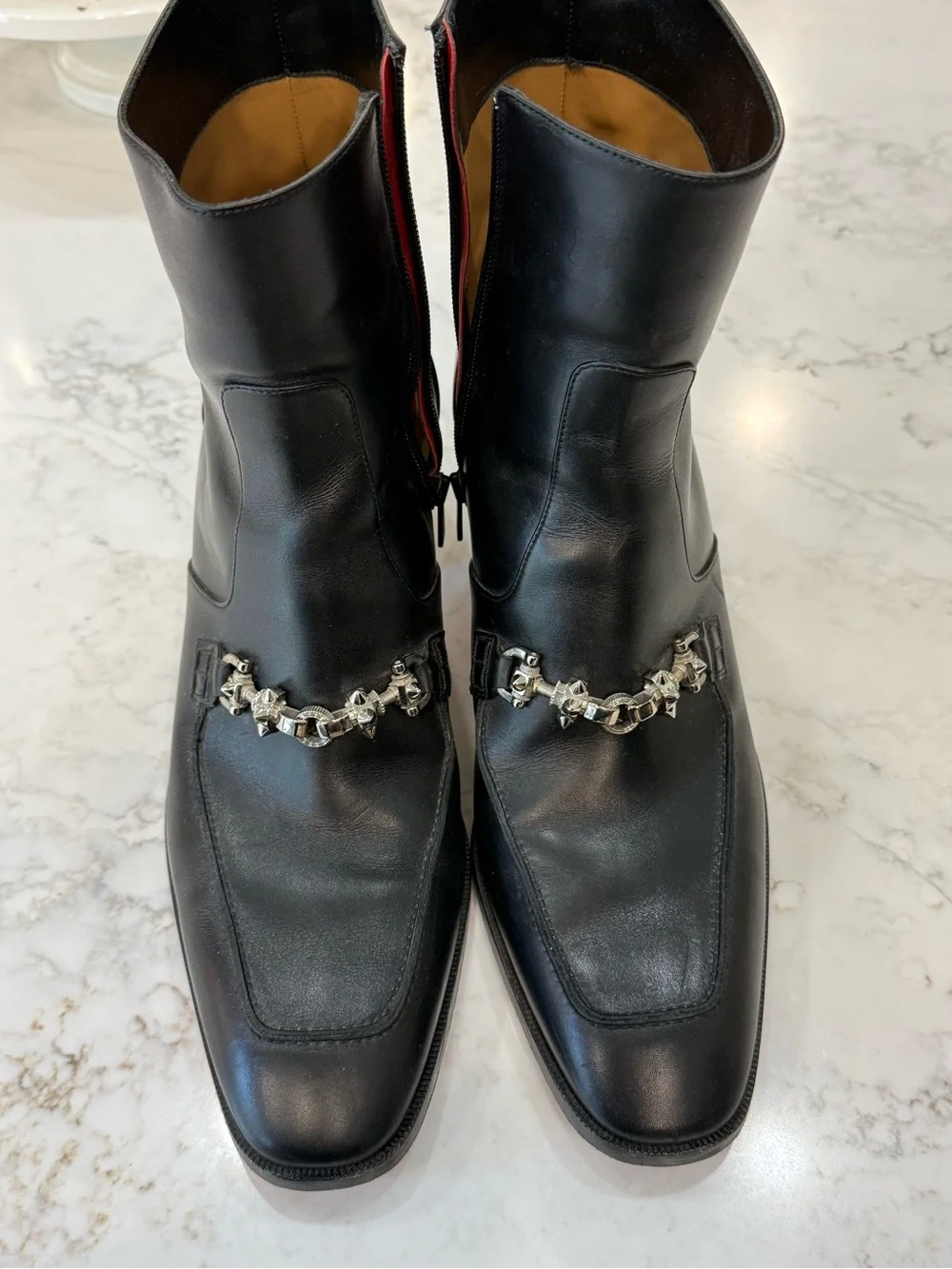 Christian Louboutin Black Leather Ankle Boot with Red Insole Trim